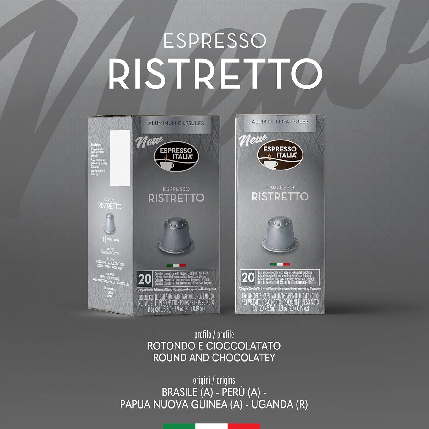 Ristretto Espresso Italia Aluminium Nespresso Compatible Coffee 20 Pods